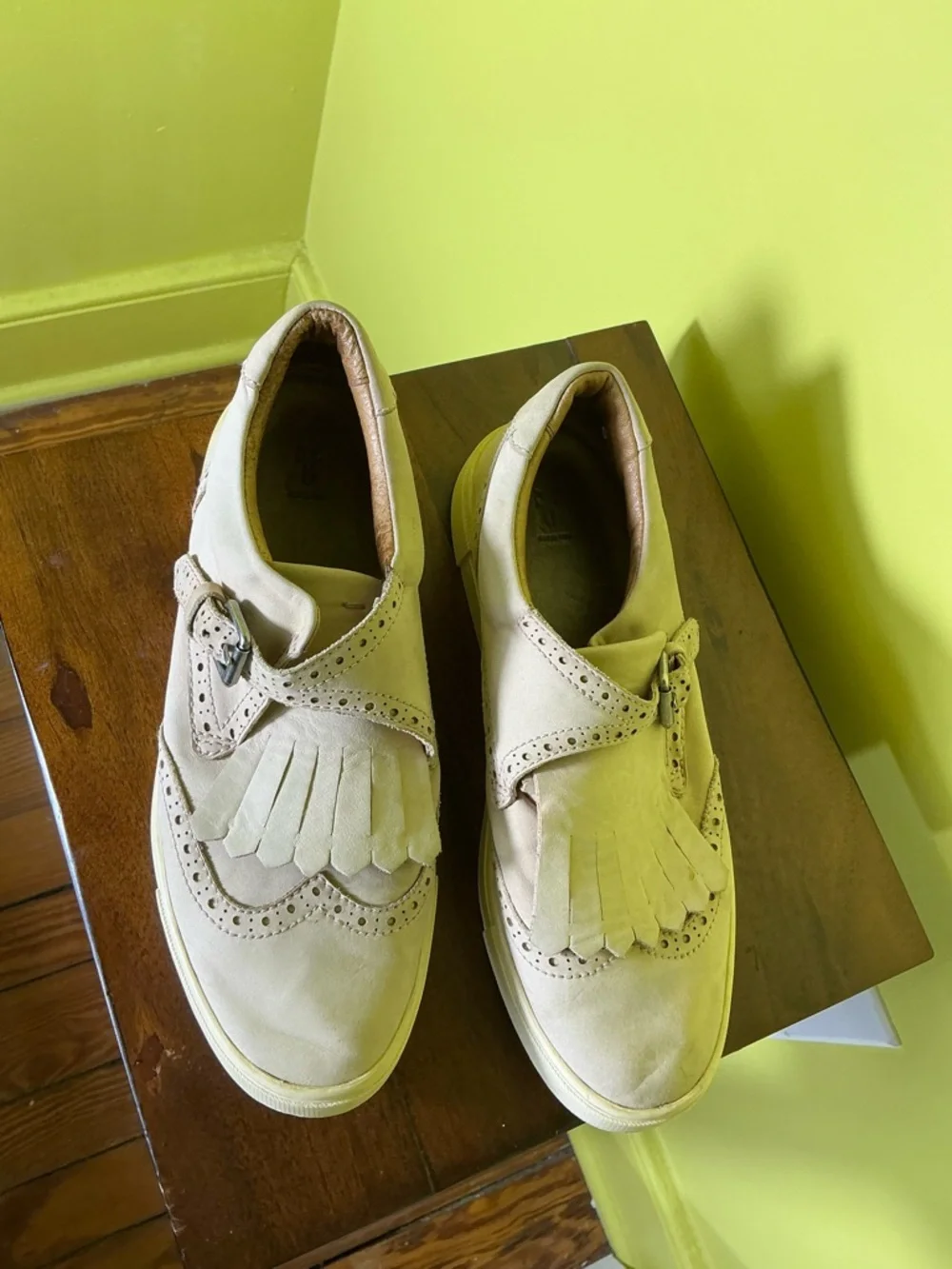 Frye Gemma Fringe Kiltie Buckle Suede Sneakers Grey